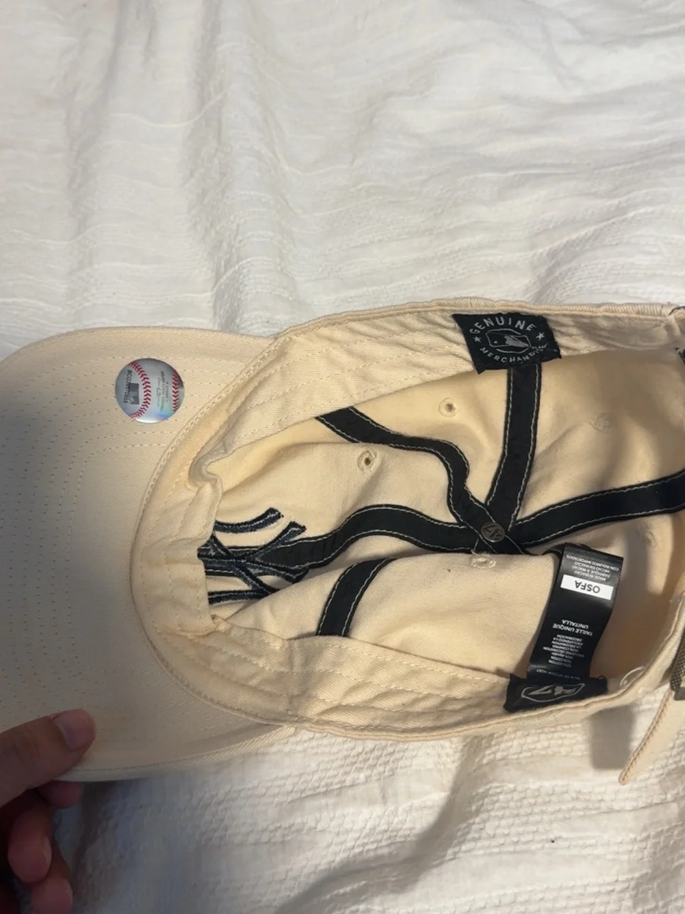 Cream Baseball Cap with Navy Logo